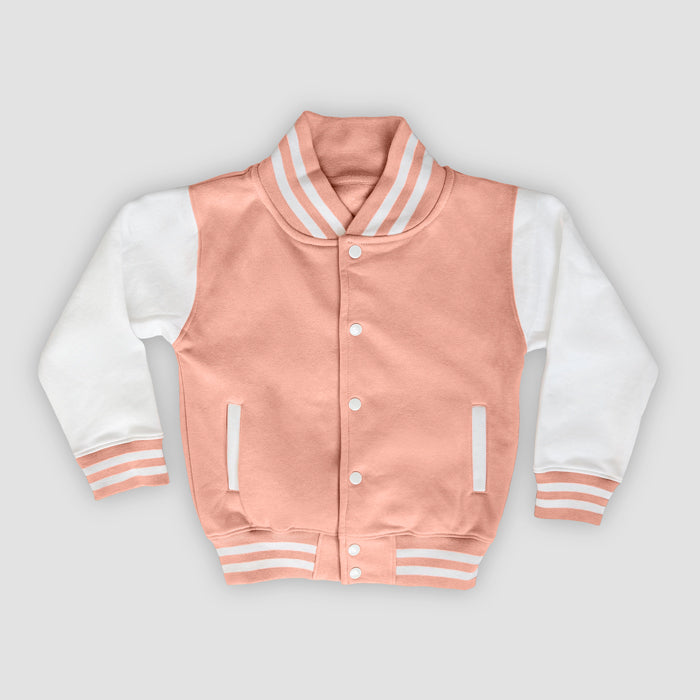 Born Cool - Kids Soft Pink Varsity Jacket | Sequin Tiger