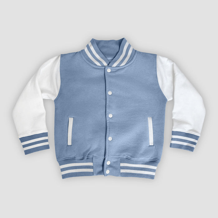 Born Cool - Kids Soft Blue Varsity Jacket | Sequin Tiger