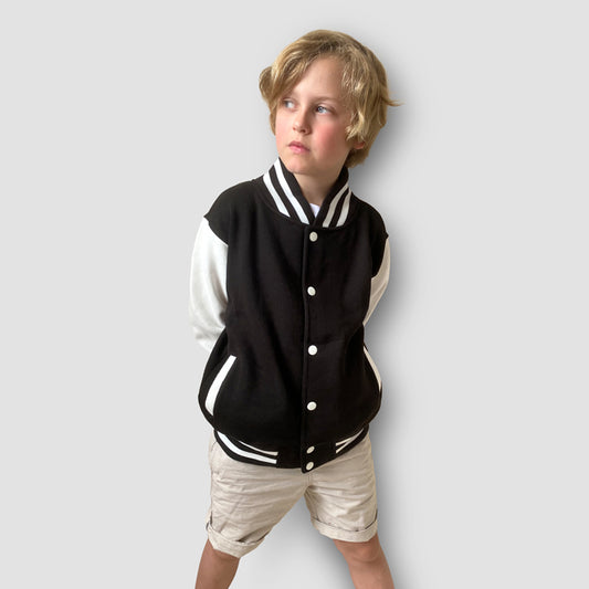 Born Cool - Kids Black Varsity Jacket | Sequin Tiger