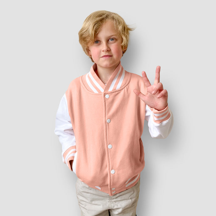 Born Cool - Kids Soft Pink Varsity Jacket | Sequin Tiger