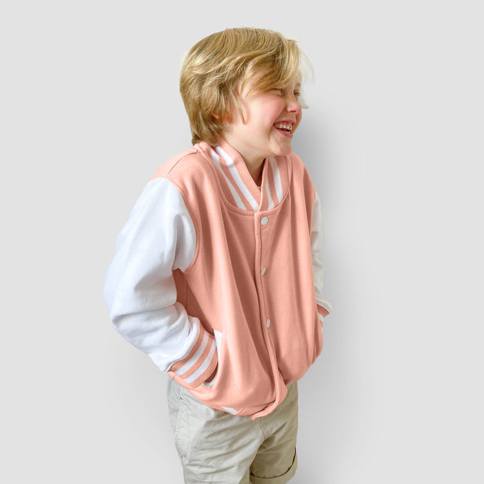 Born Cool - Kids Soft Pink Varsity Jacket | Sequin Tiger