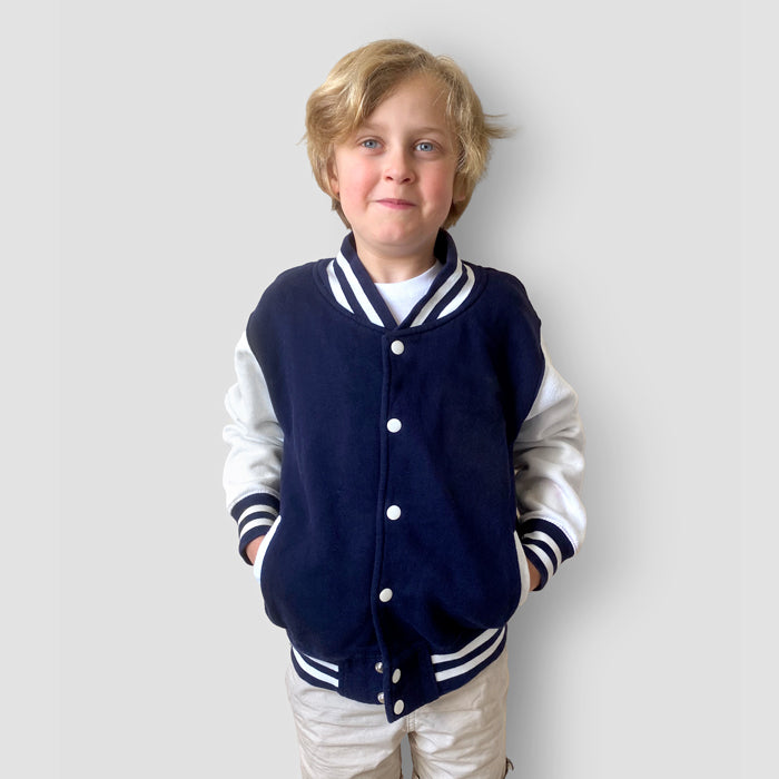 Born Cool -  Kids Navy Varsity Jacket | Sequin Tiger