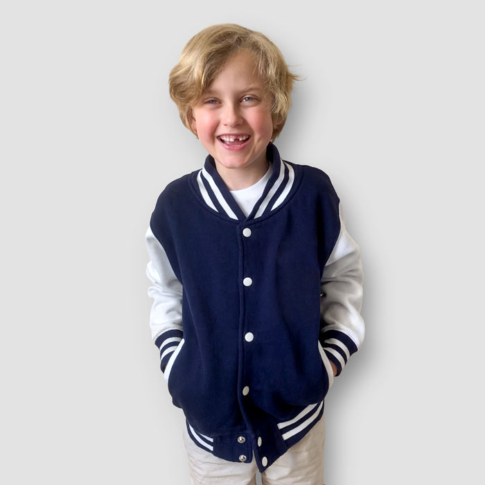 Born Cool -  Kids Navy Varsity Jacket | Sequin Tiger