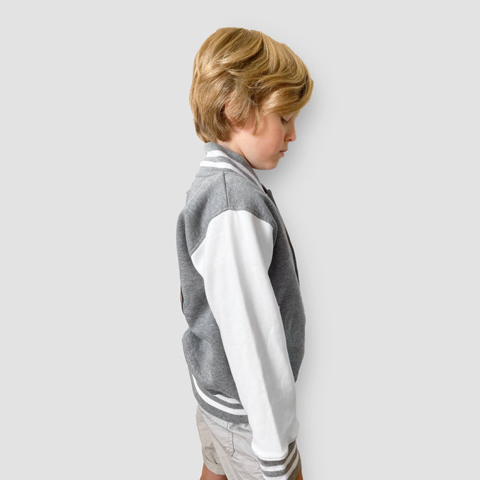 Born Cool  - Kids Grey Varsity Jacket | Sequin Tiger