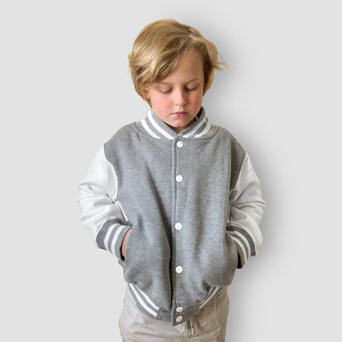 Born Cool  - Kids Grey Varsity Jacket | Sequin Tiger